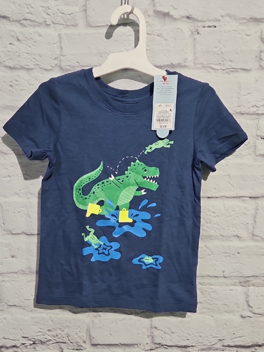 Cat & Jack Blue Tee with Splashing Green Dinosaur and Yellow Boots
